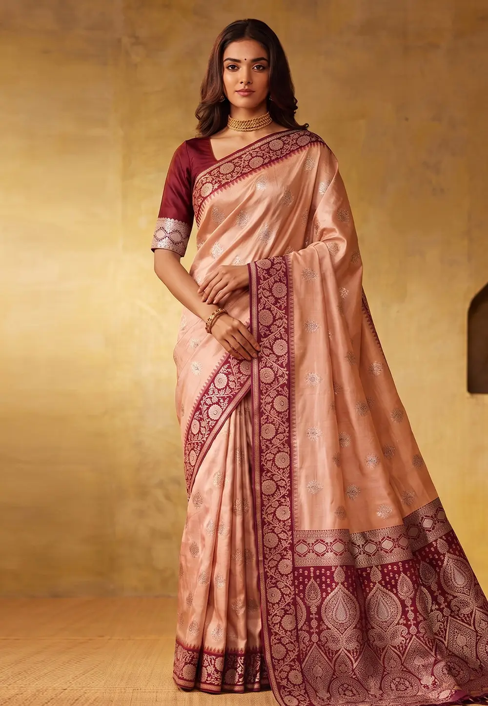 Peach Silk Saree With Blouse 334785