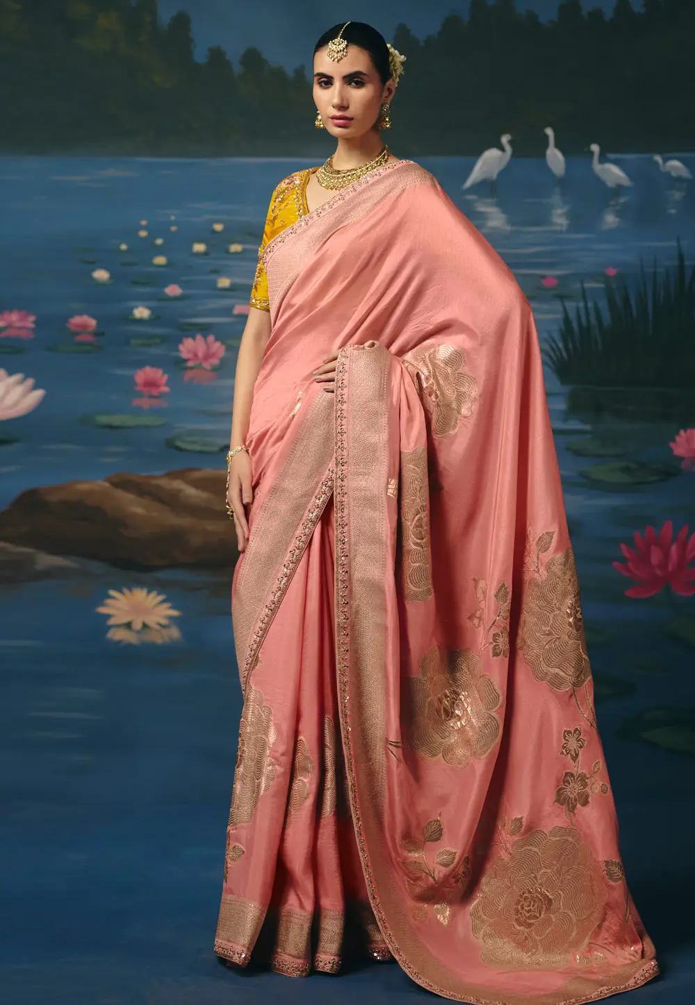 Peach Silk Saree With Blouse 337139