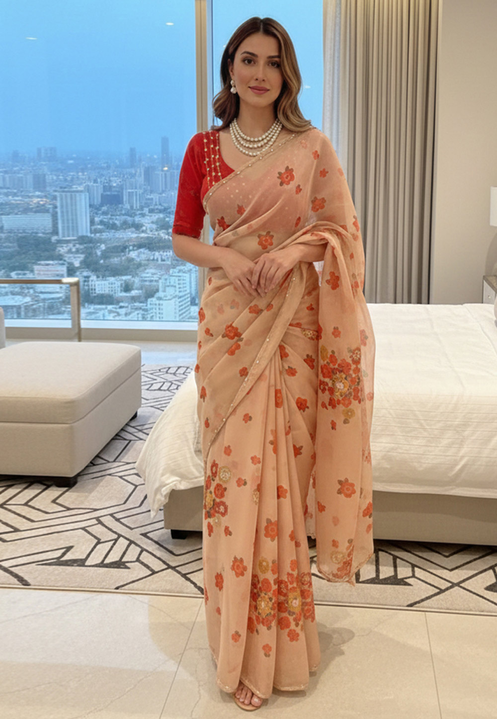 Peach Silk Saree With Blouse 330051