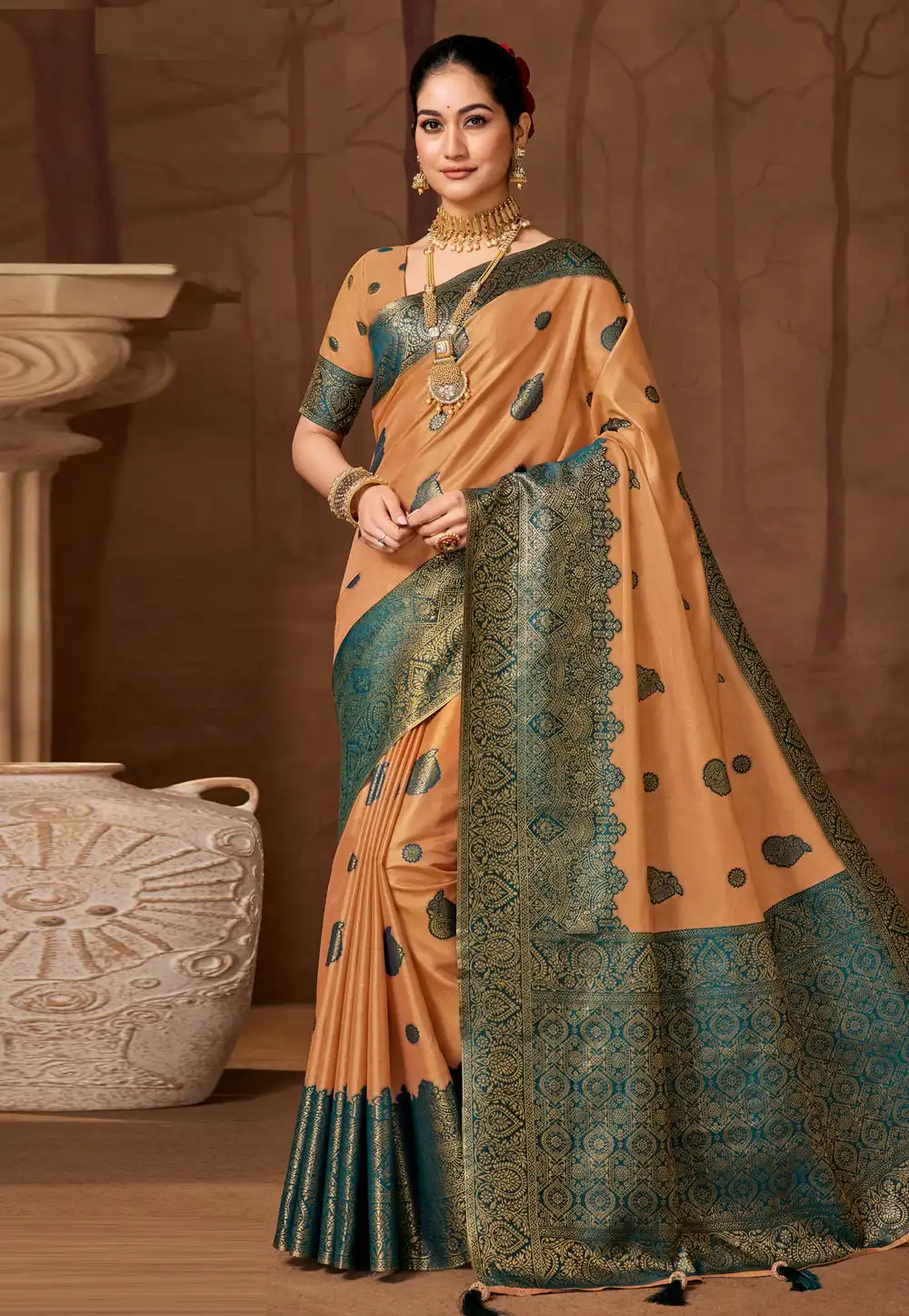 Peach Silk Saree With Blouse 321649