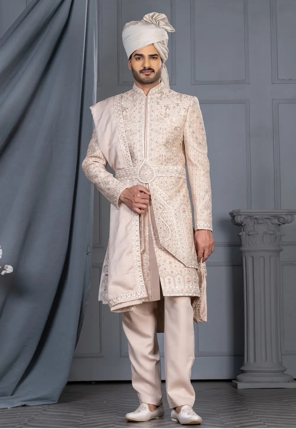 Peach Silk Sherwani 336566