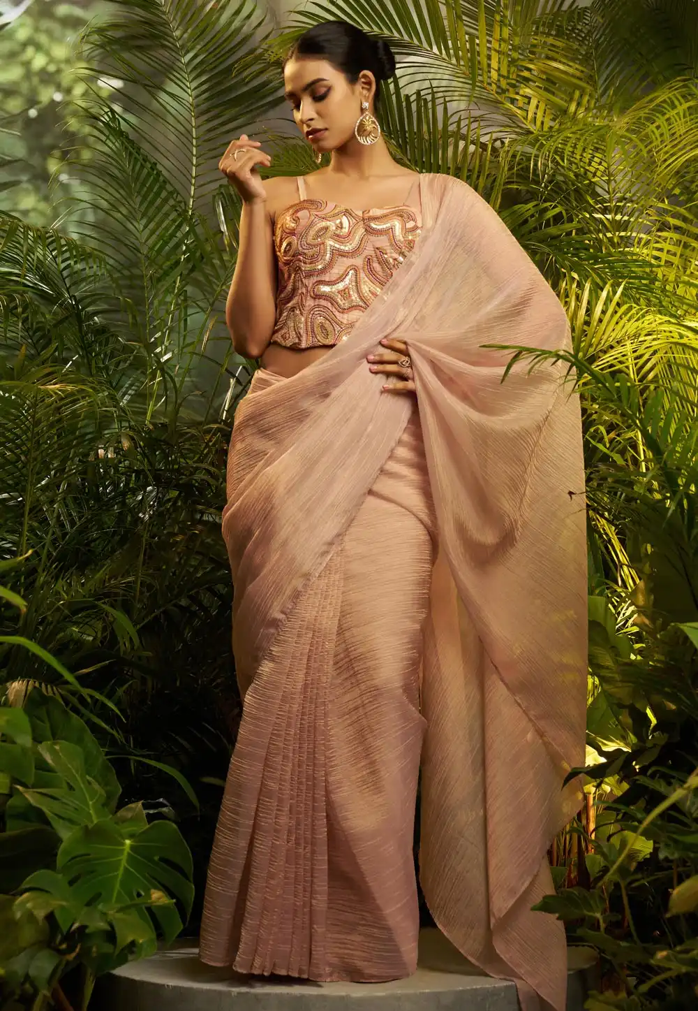 Peach Tissue Designer Saree 329348