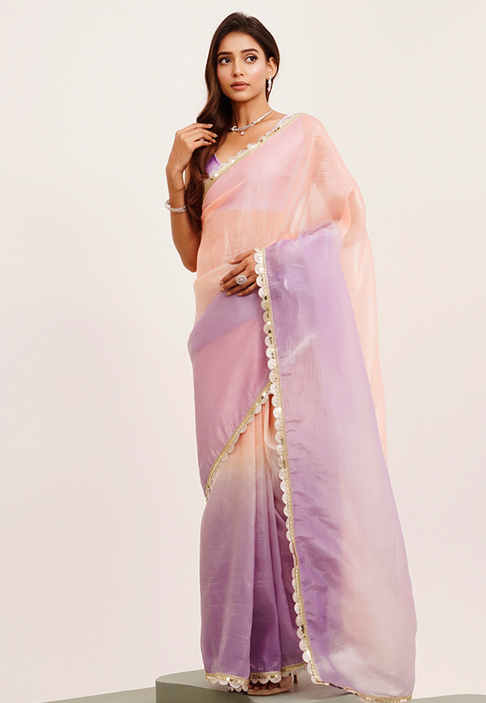 Peach Tissue Half N Half Saree 311917
