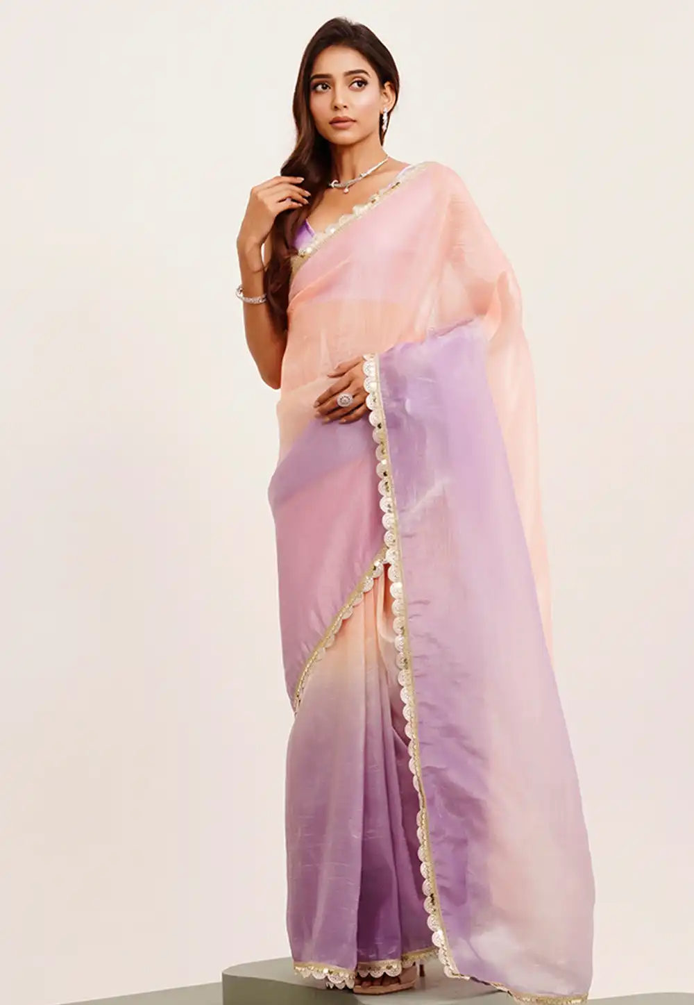Peach Tissue Half N Half Saree 311917