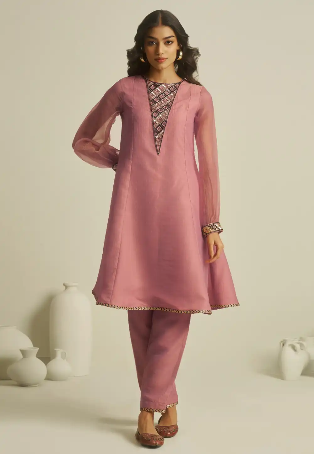 Peach Tissue Kurta Set With Pant 322042