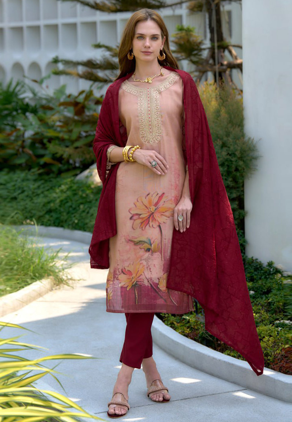 Peach Tissue Readymade Pakistani Suit 311989