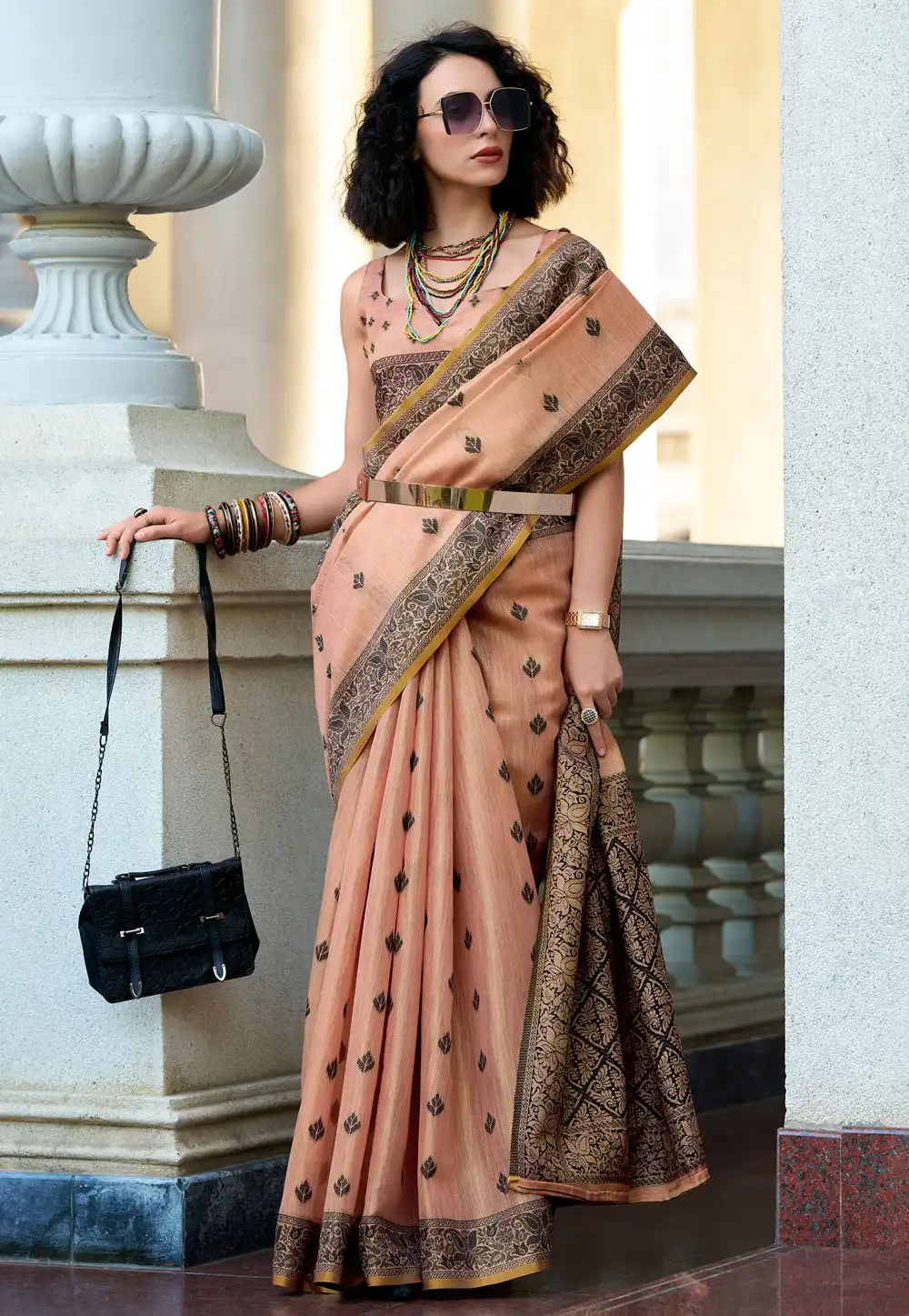 Peach Tissue Saree With Blouse 325680