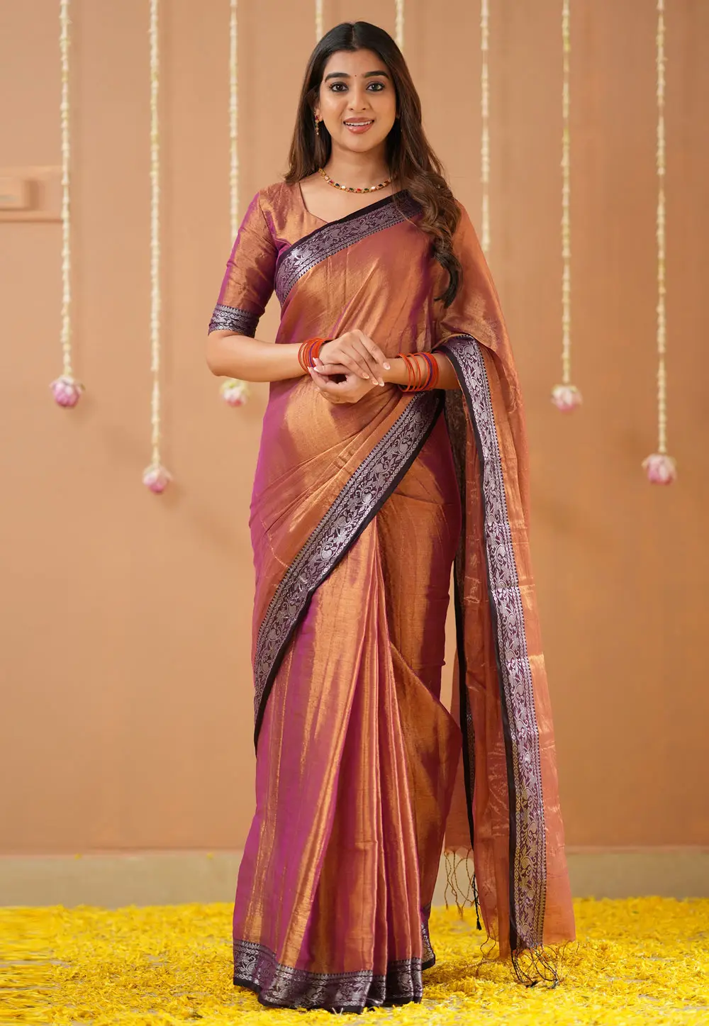 Peach Tissue Saree With Blouse 332724
