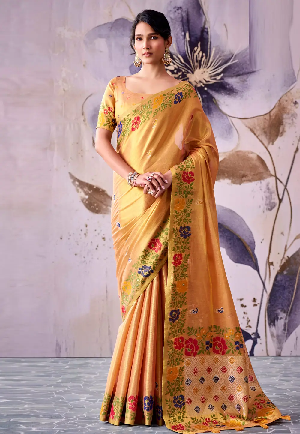 Peach Tissue Silk Saree With Blouse 332657
