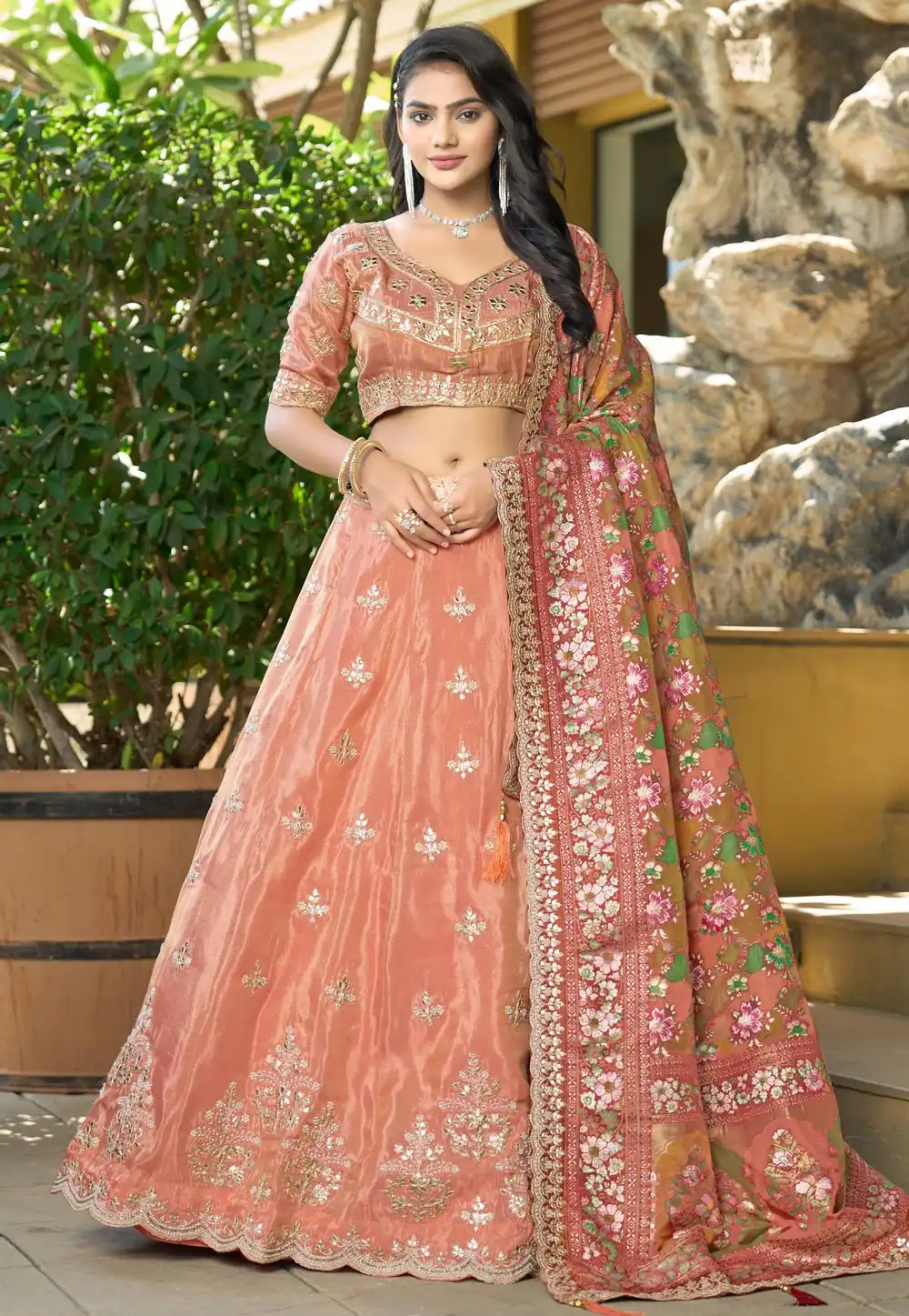 Peach Viscose A Line Lehenga Choli 310761