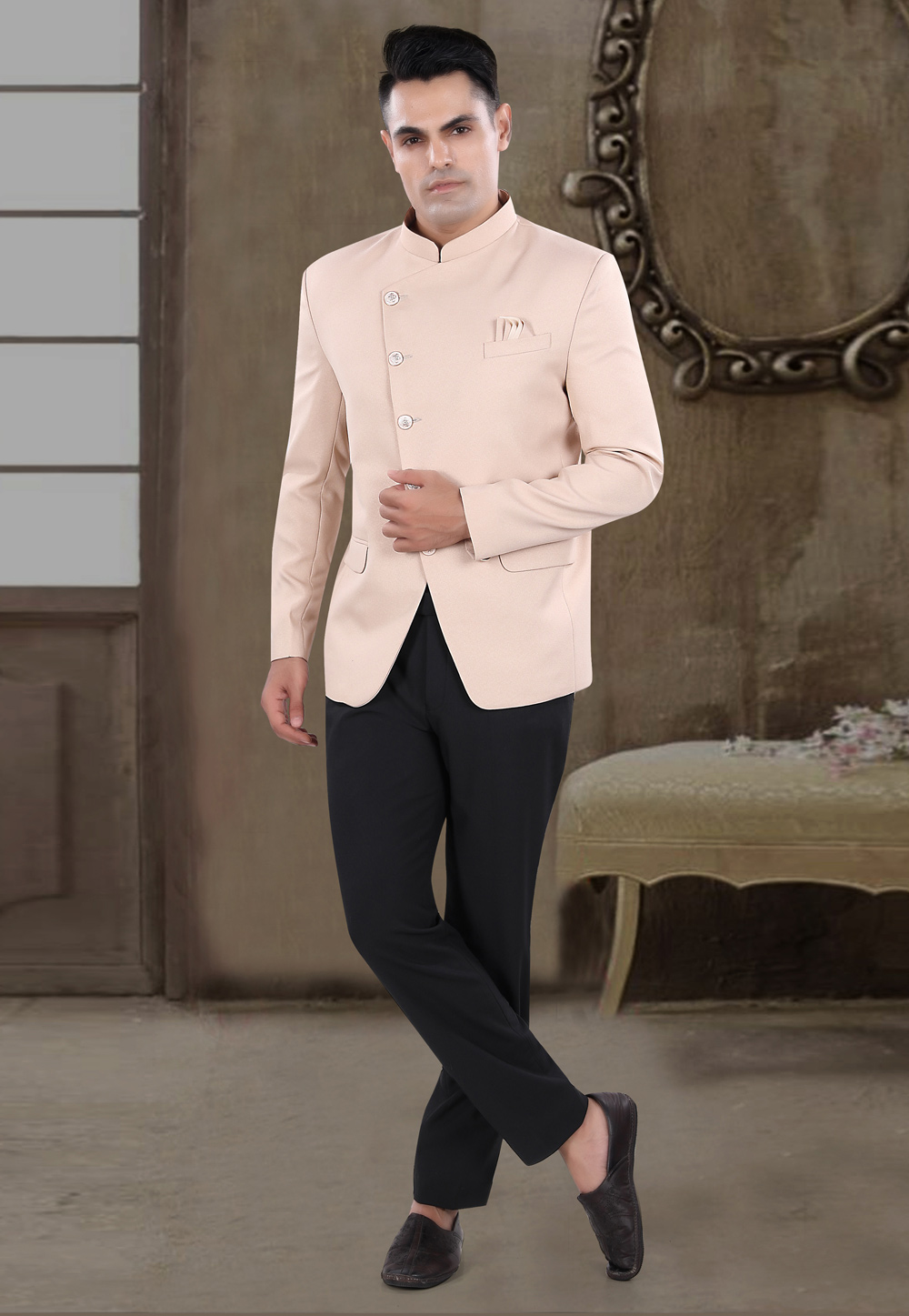 Peach Viscose Jodhpuri Suit 306396