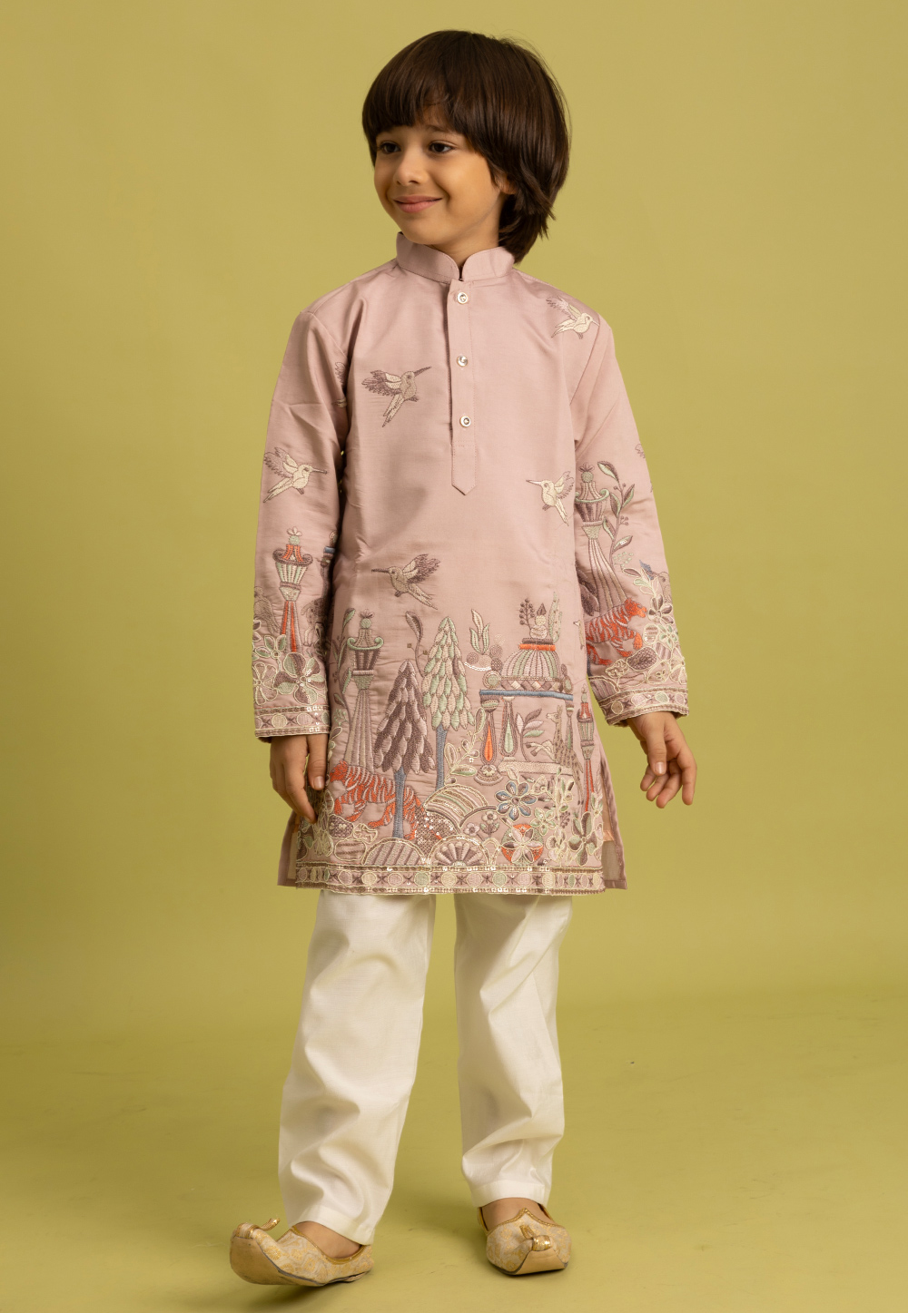 Peach Viscose Kids Kurta Pajama 317663