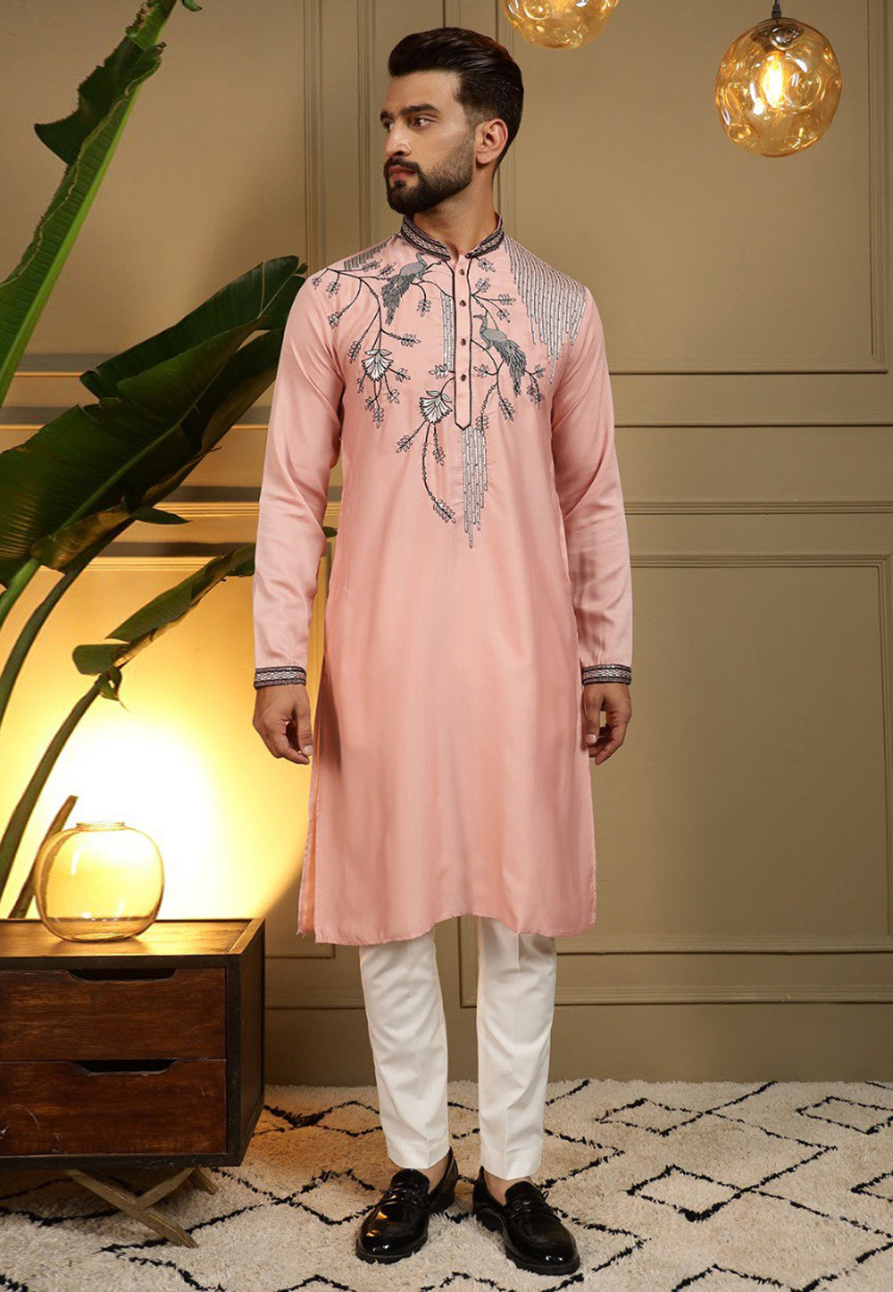 Peach Viscose Kurta Pajama 325864