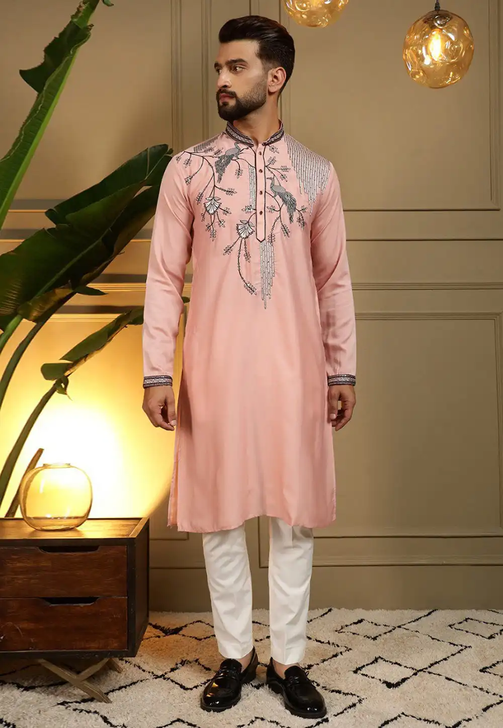Peach Viscose Kurta Pajama 325864