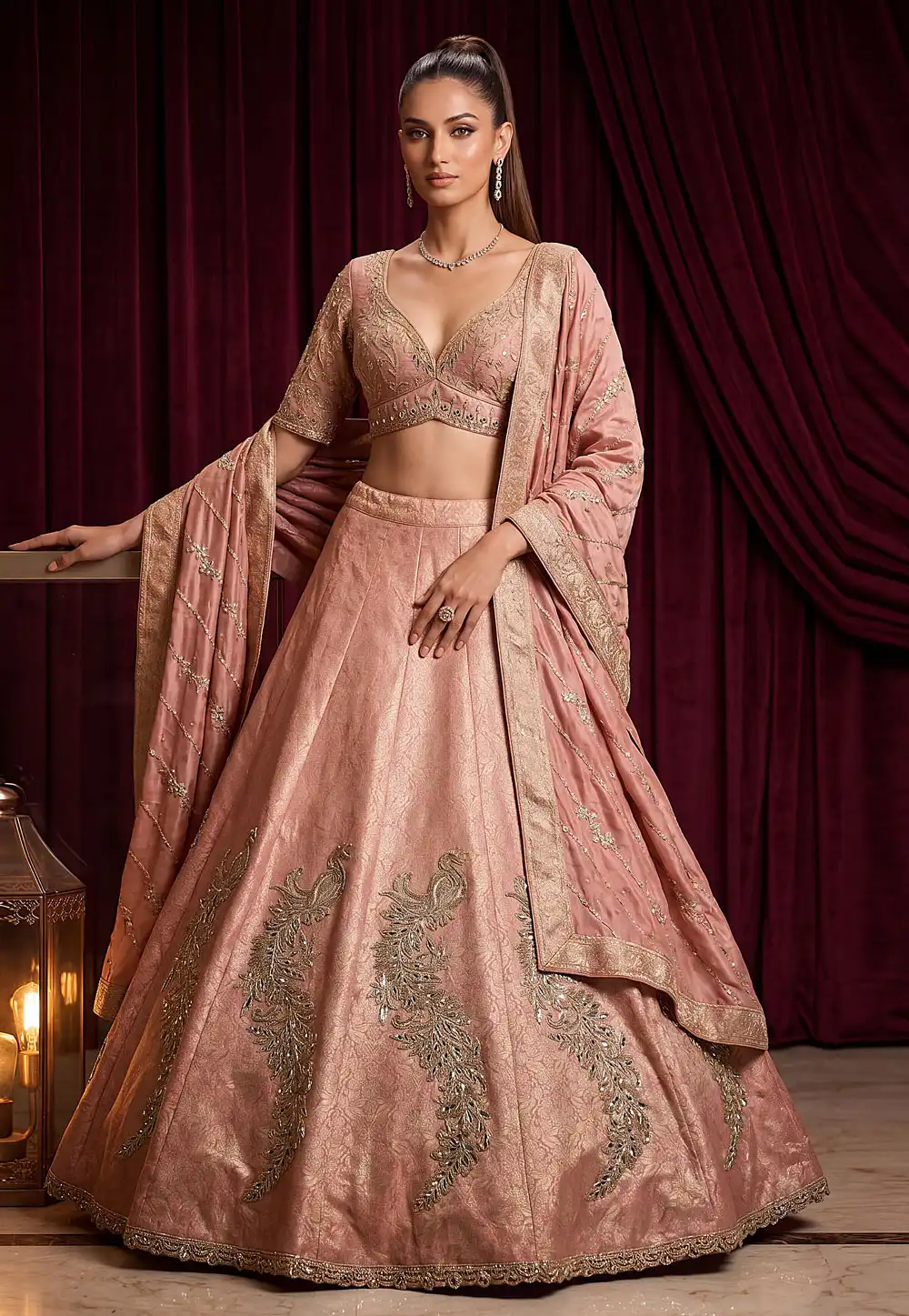Peach Viscose Lehenga Choli 329233