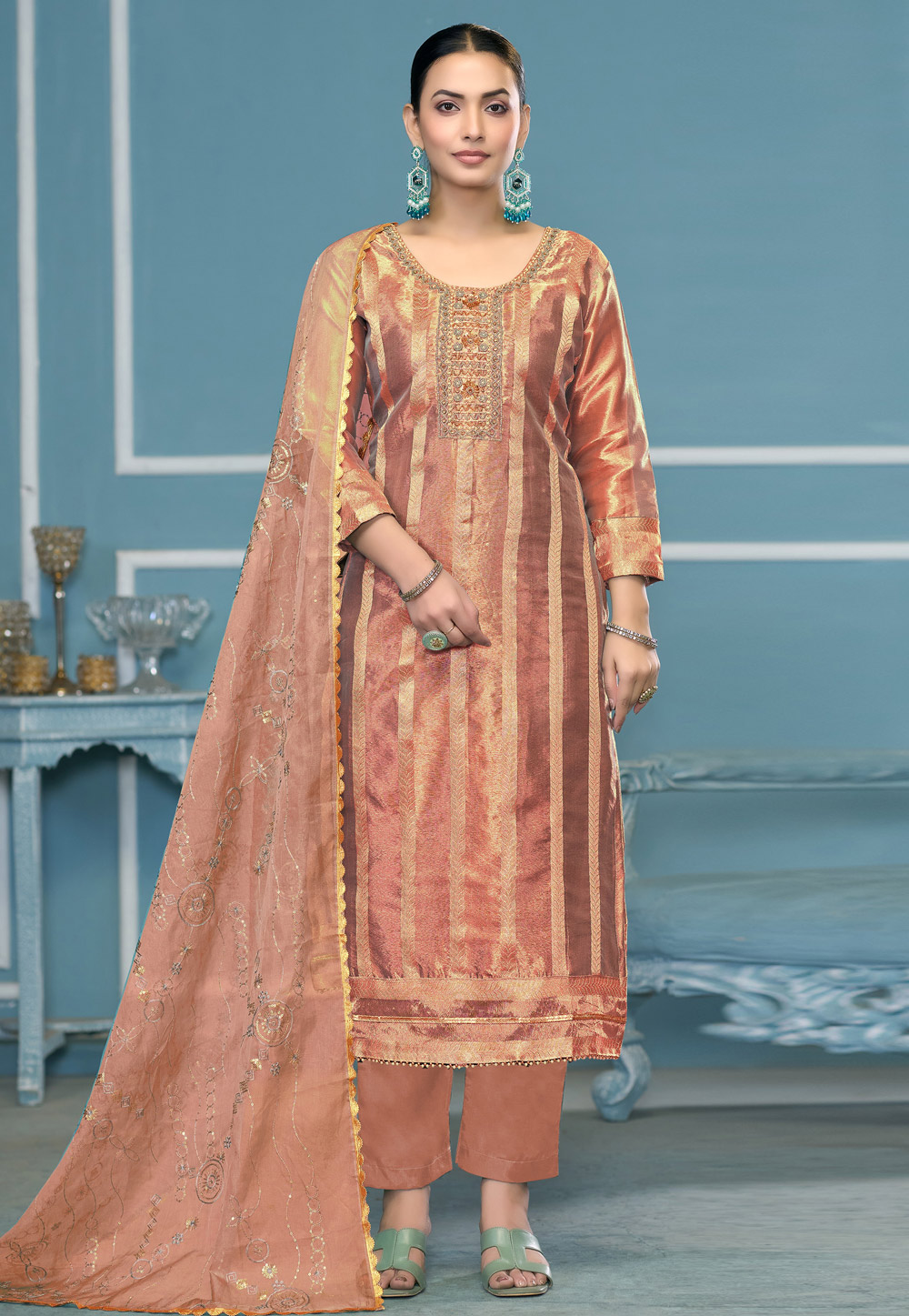 Peach Viscose Pakistani Suit 306826