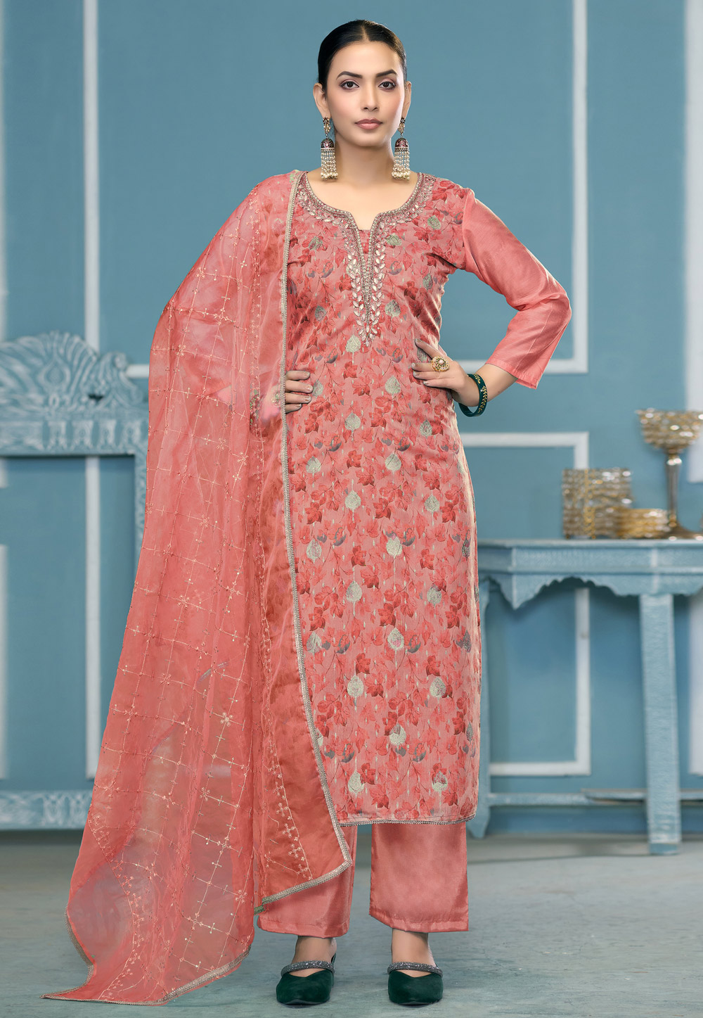 Peach Viscose Pant Style Suit 306841