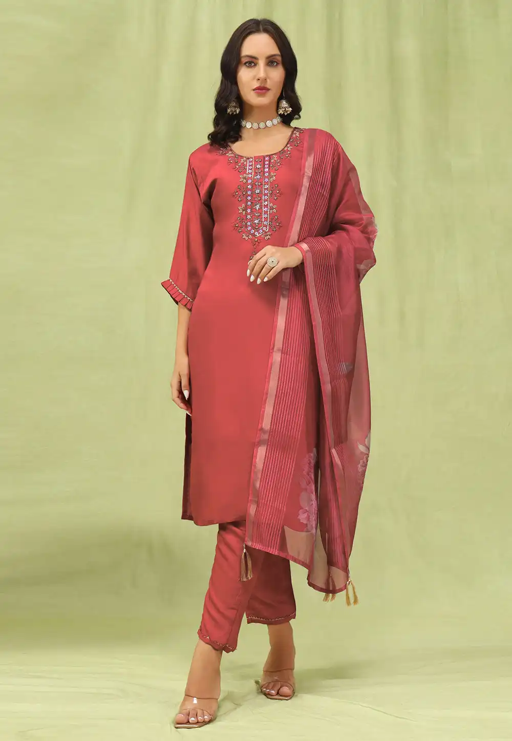 Peach Viscose Readymade Pakistani Suit 329949