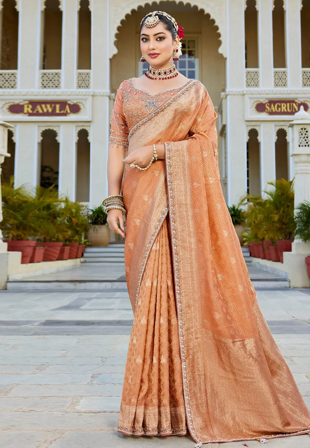 Peach Viscose Saree With Blouse 331146
