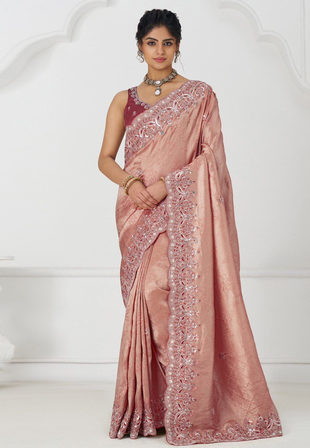 Peach Viscose Saree With Blouse 308979