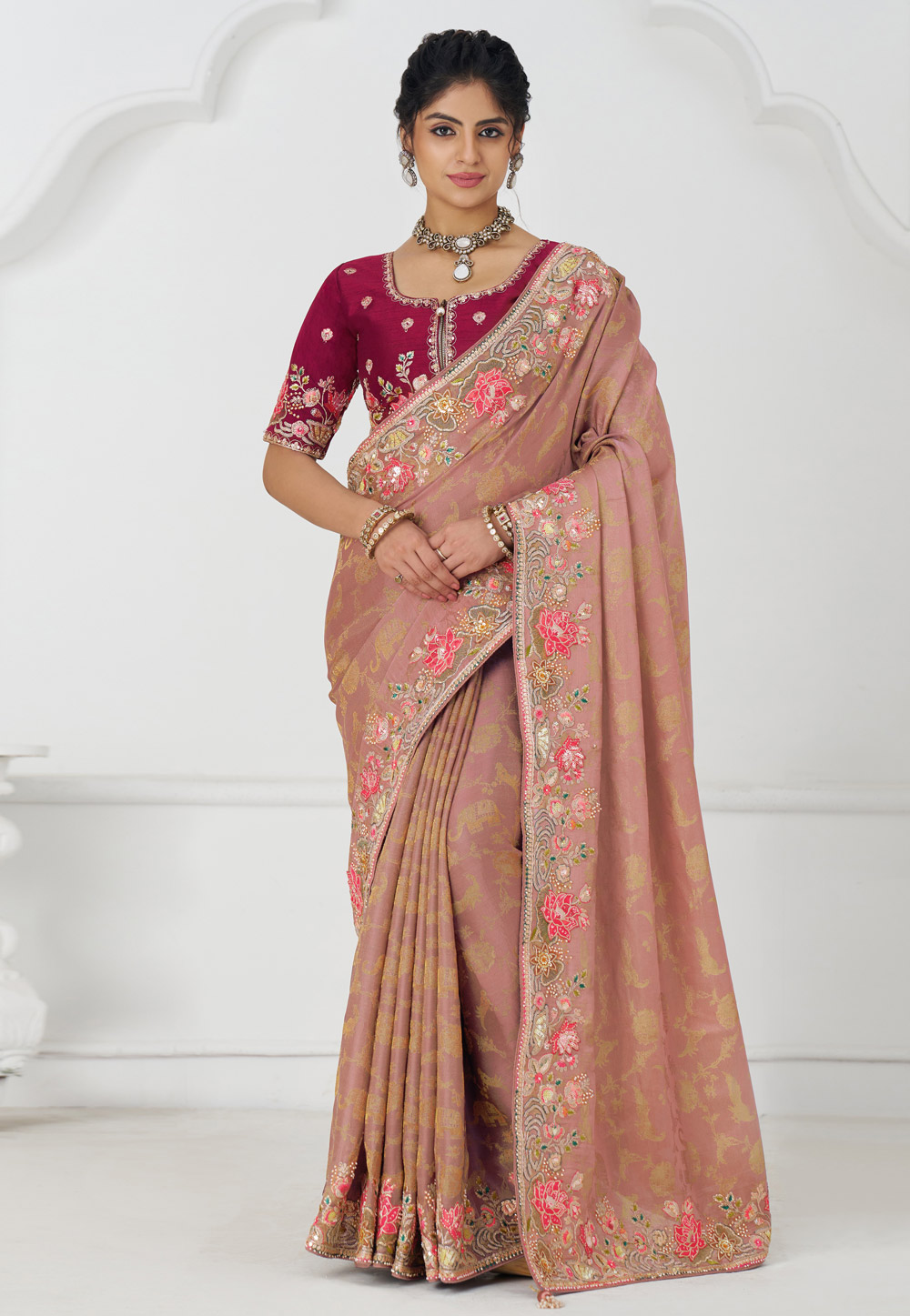 Peach Viscose Saree With Blouse 308986