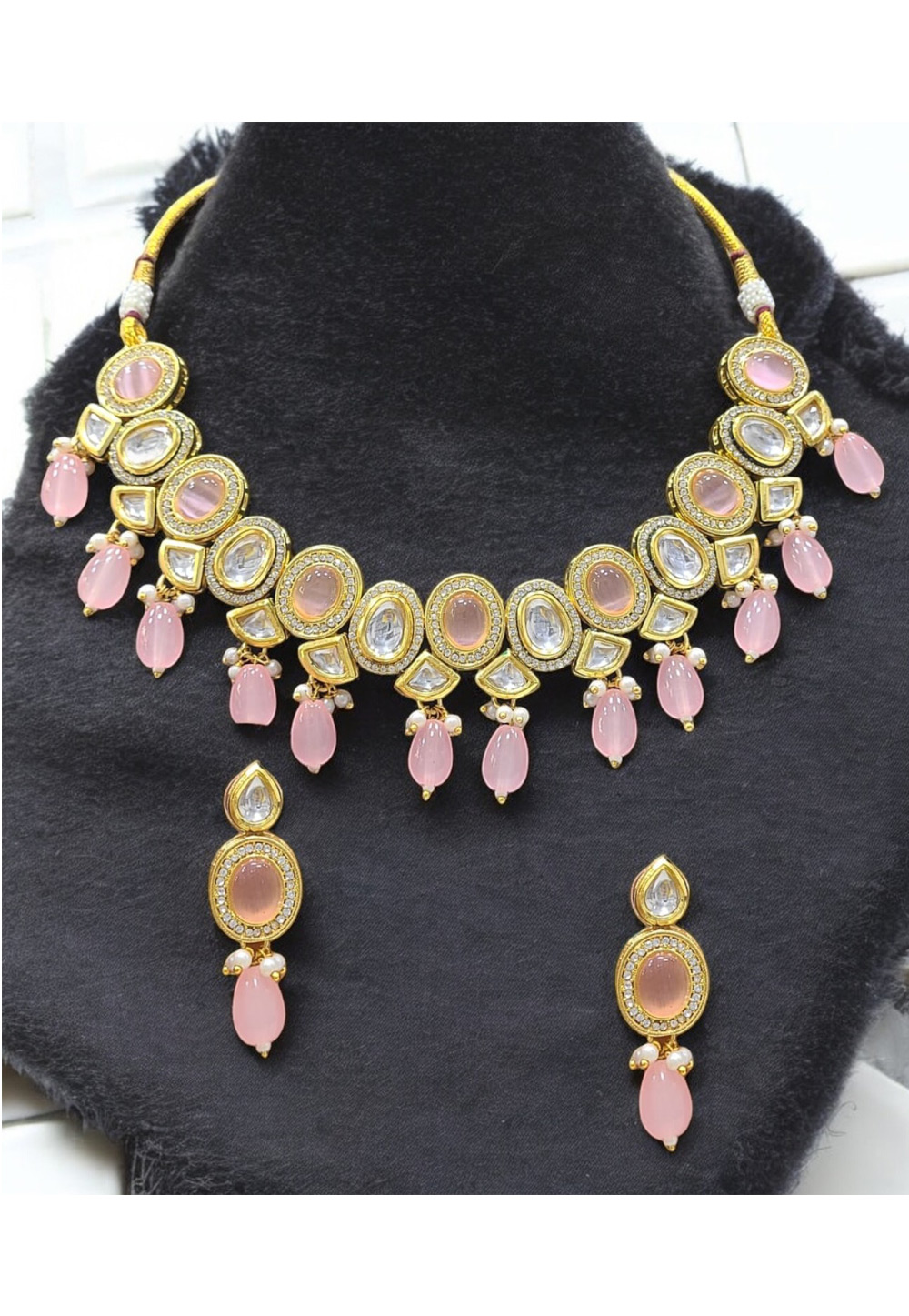 Pink Alloy Necklace With Earrings 313046