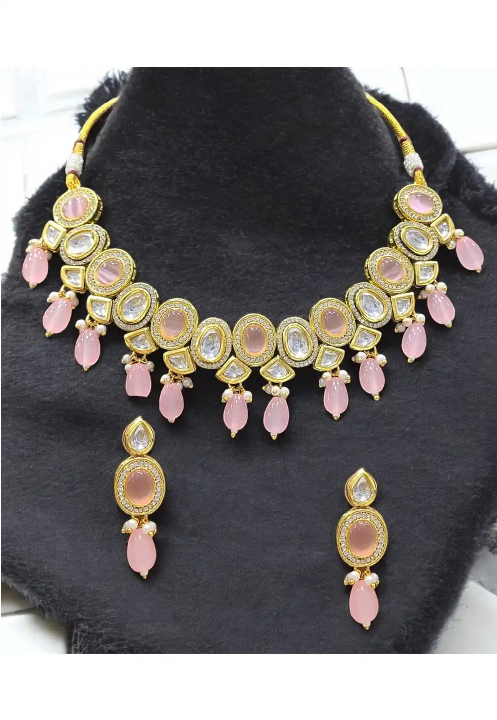 Pink Alloy Necklace With Earrings 313046