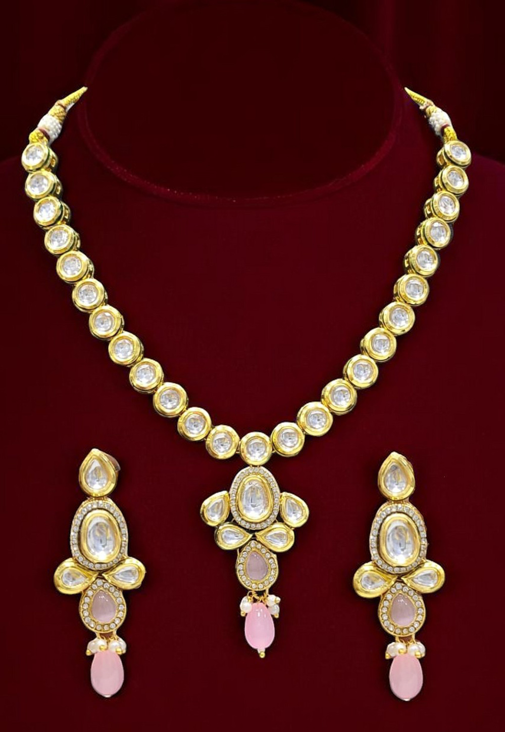 Pink Alloy Necklace With Earrings 314368