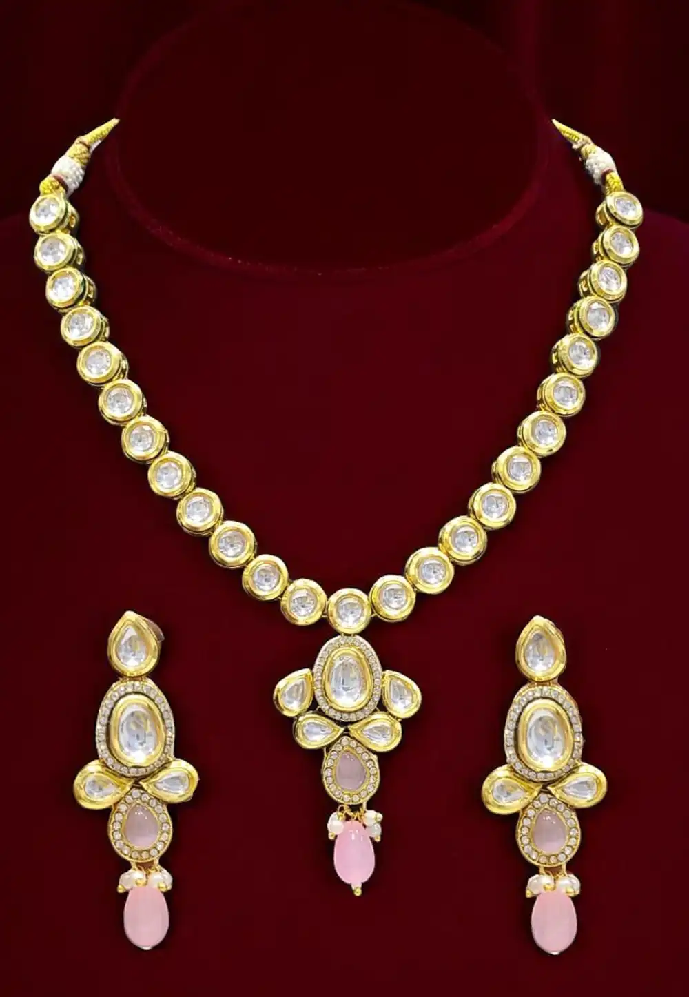 Pink Alloy Necklace With Earrings 314368