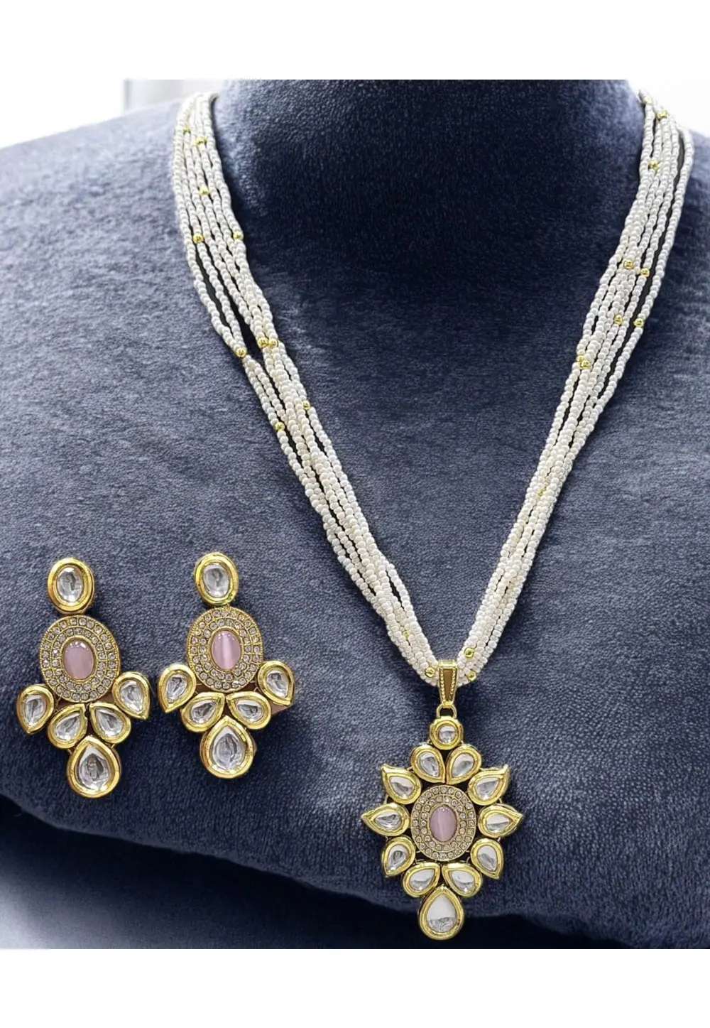 Pink Alloy Necklace With Earrings 332526