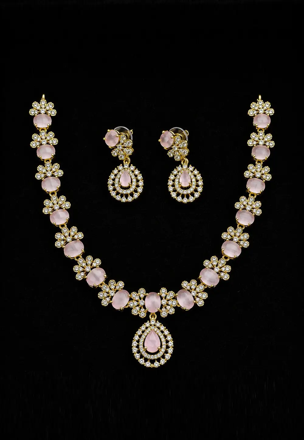 Pink Alloy Necklace With Earrings 333998