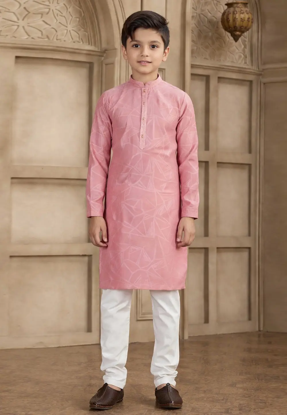 Pink Art Silk Boys Kurta Pajama 335774