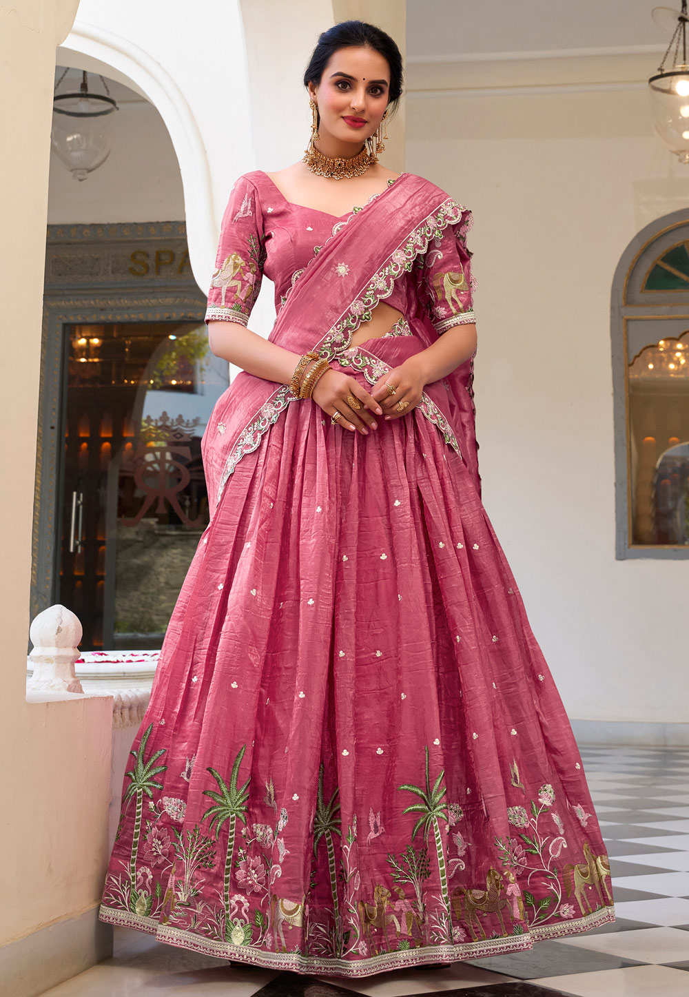 Pink Art Silk Circular Lehenga Choli 307517