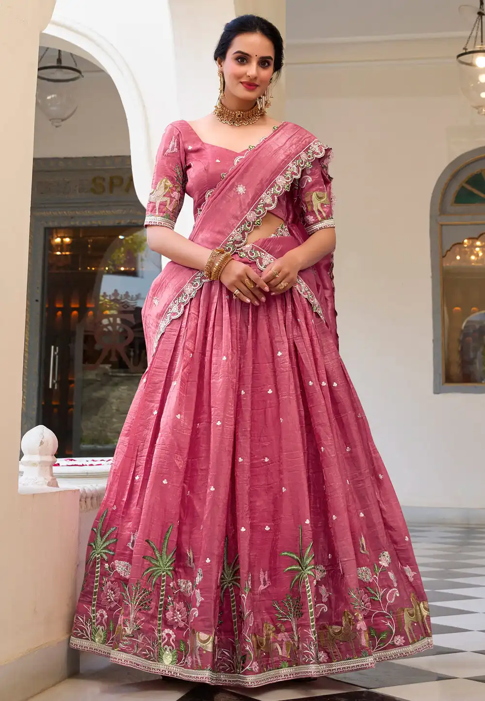 Pink Art Silk Circular Lehenga Choli 307517