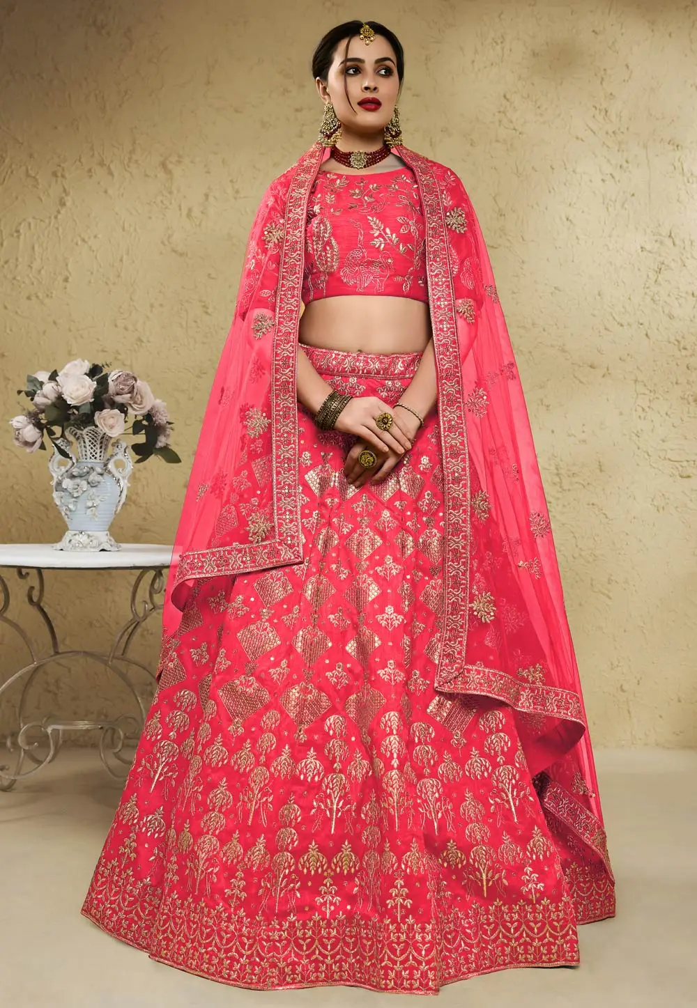 Pink Art Silk Circular Lehenga Choli 335807