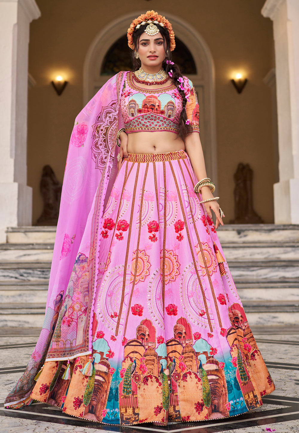 Pink Art Silk Floral Lehenga Choli 307500