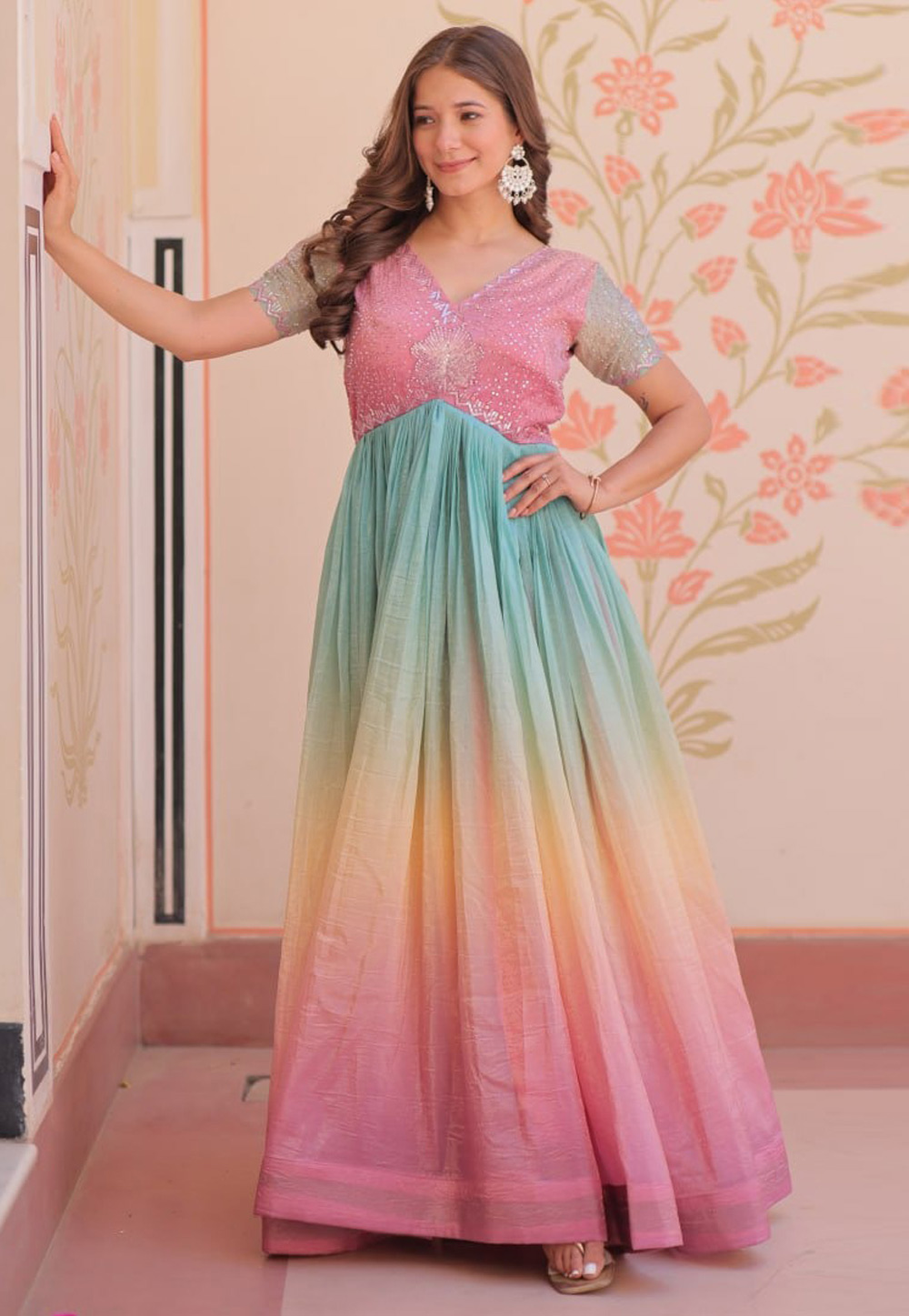 Pink Art Silk Gown 310259