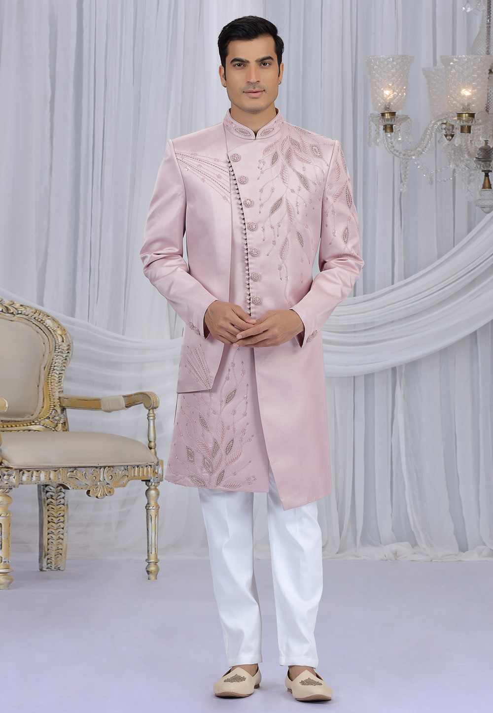 Pink Art Silk Indo Western Sherwani 319052