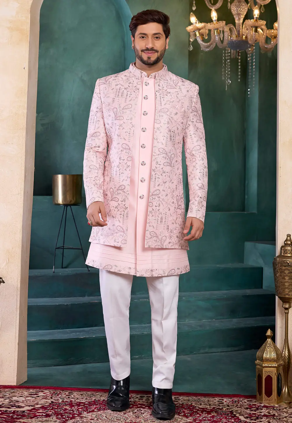 Pink Art Silk Indo Western Suit 335916