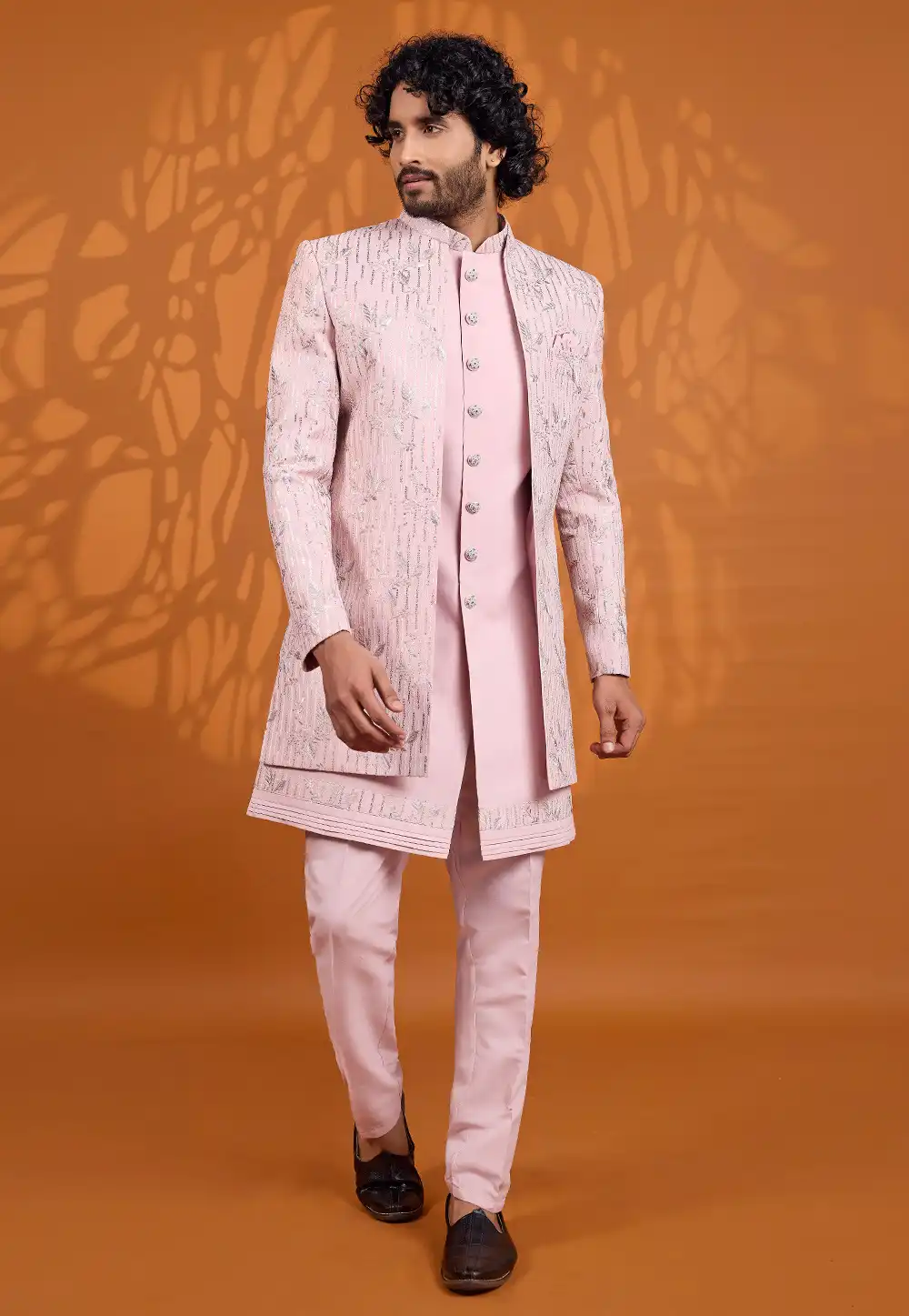 Pink Art Silk Jacket Style Sherwani 330236