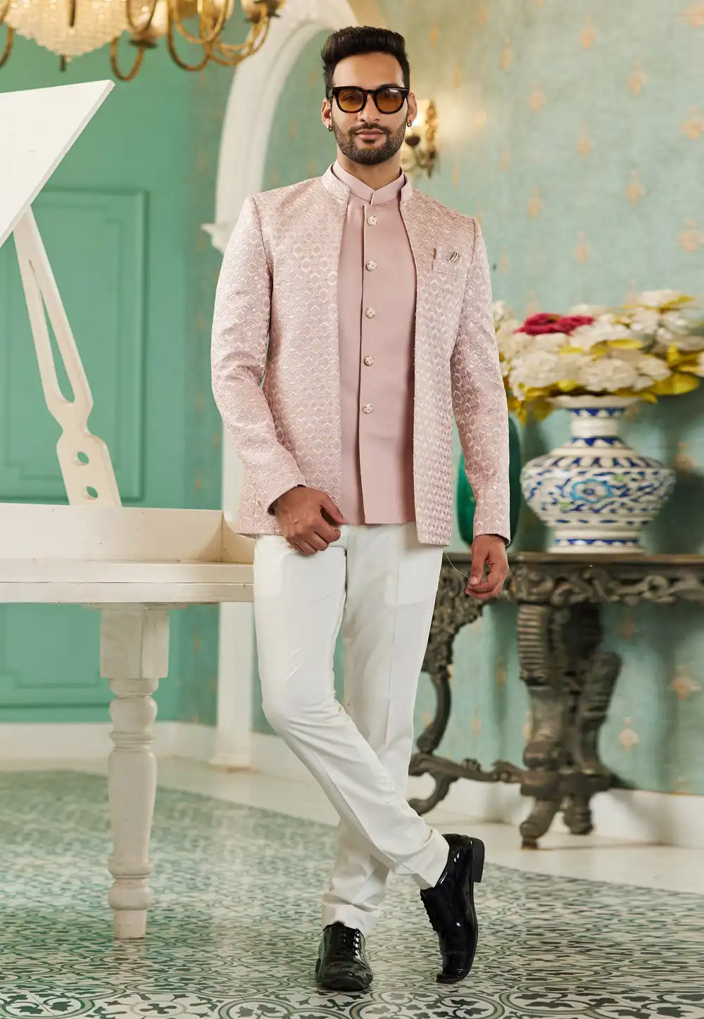 Pink Art Silk Jodhpuri Suit 278287