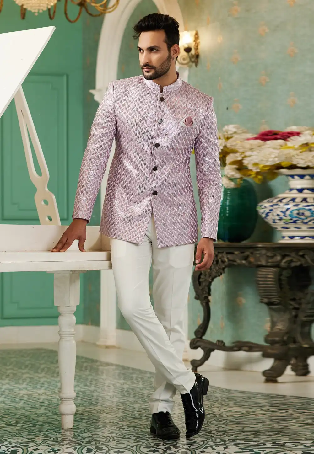 Pink Art Silk Jodhpuri Suit 278294