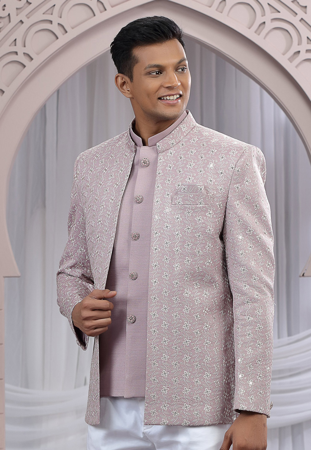 Pink Art Silk Jodhpuri Suit 319134