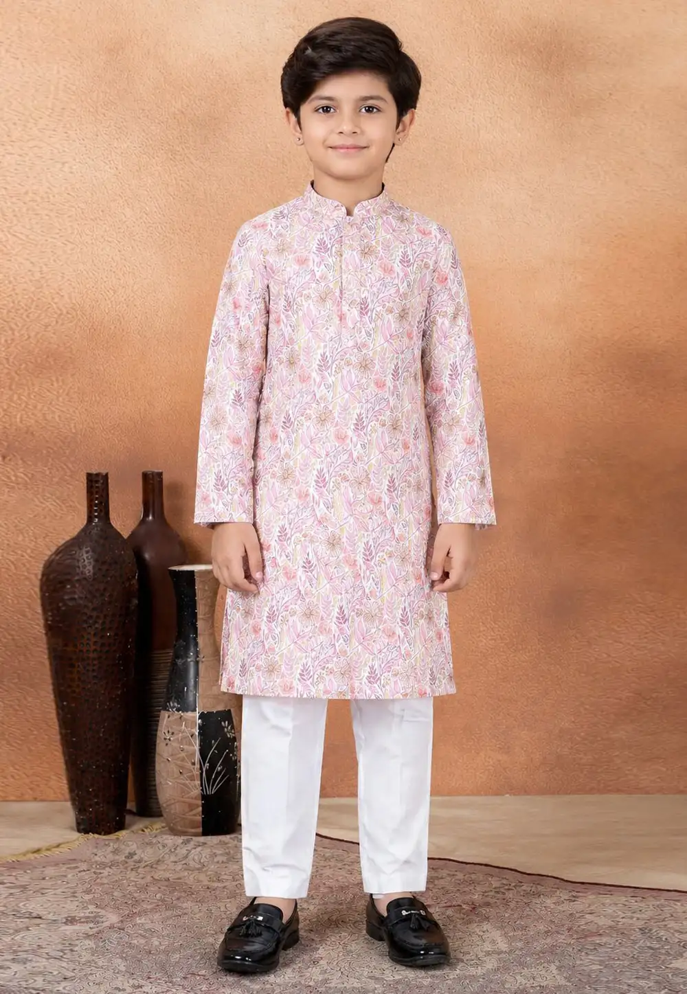 Pink Art Silk Kids Kurta Pajama 330798