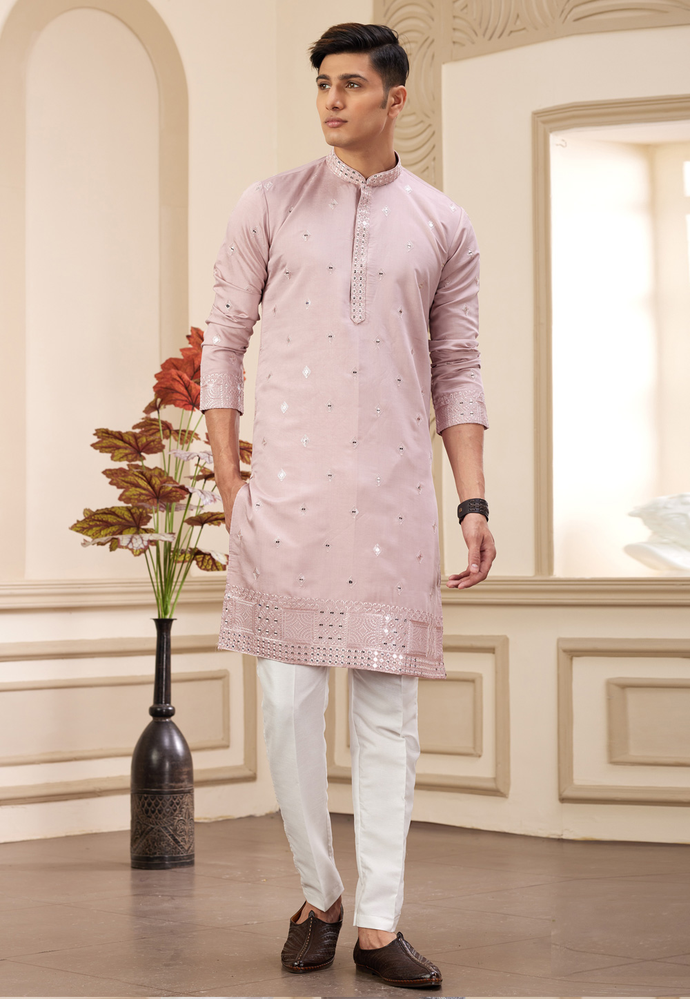 Pink Art Silk Kurta Pajama 308552
