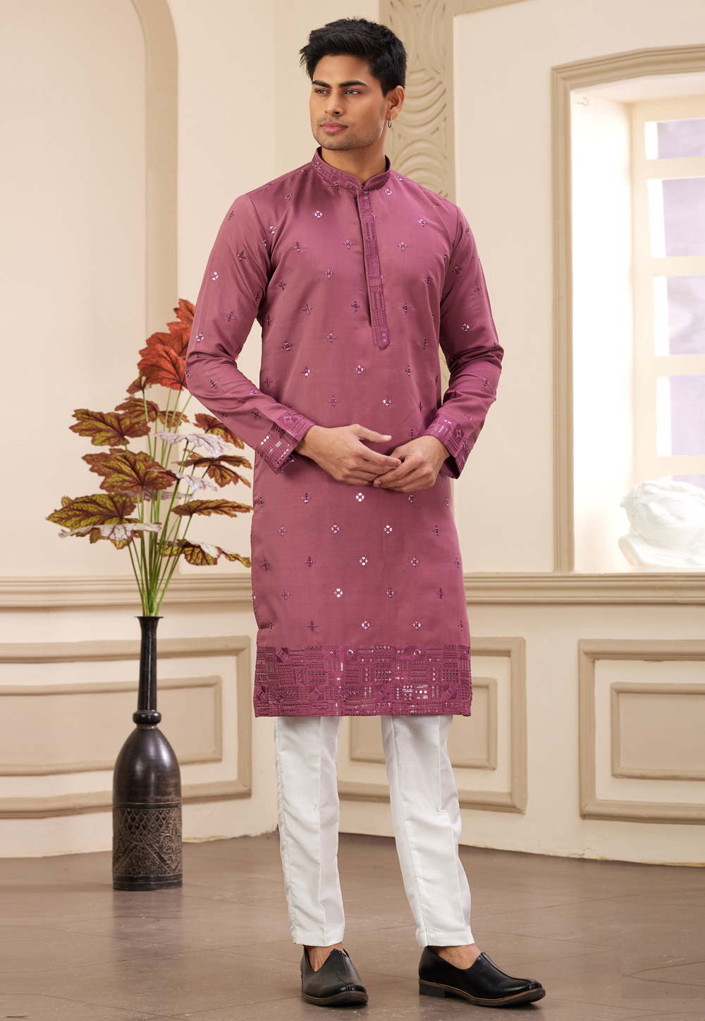 Pink Art Silk Kurta Pajama 308554