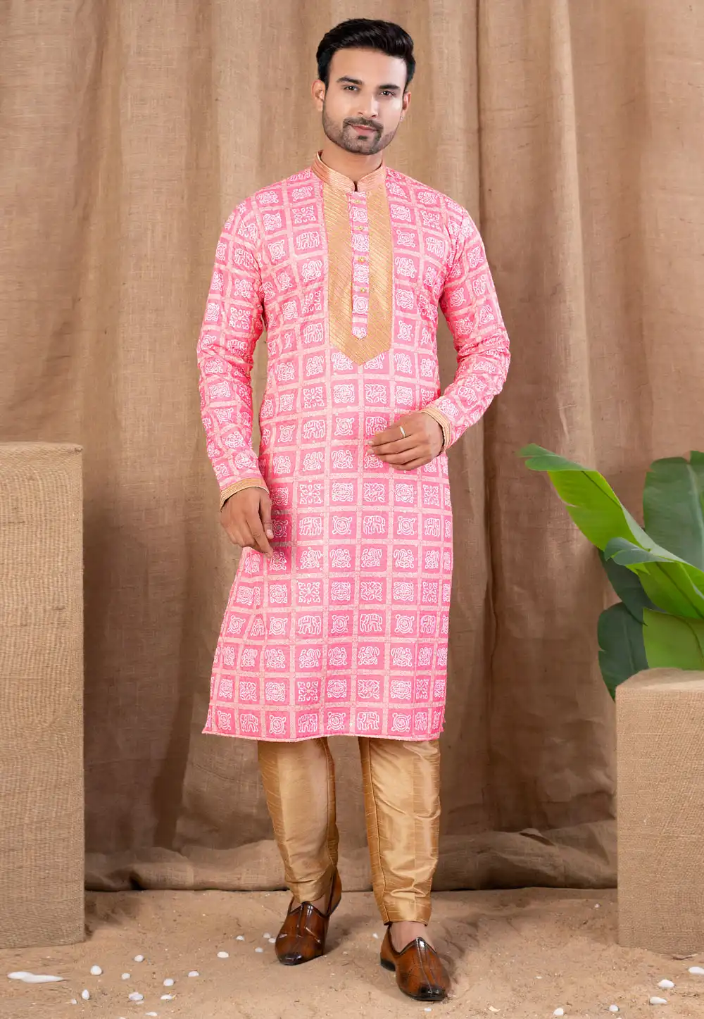 Pink Art Silk Kurta Pajama 316450