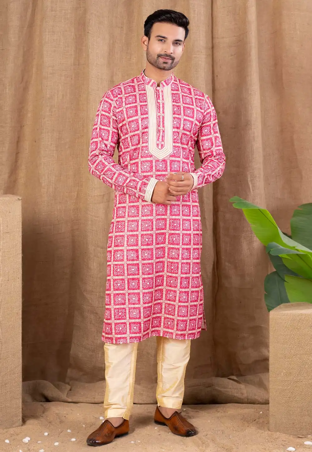 Pink Art Silk Kurta Pajama 316455