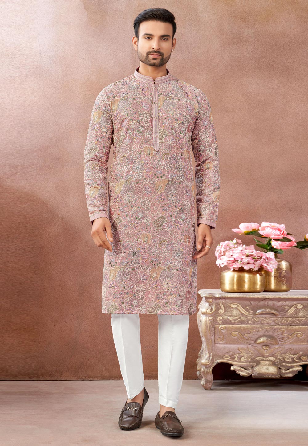 Pink Art Silk Kurta Pajama 322473