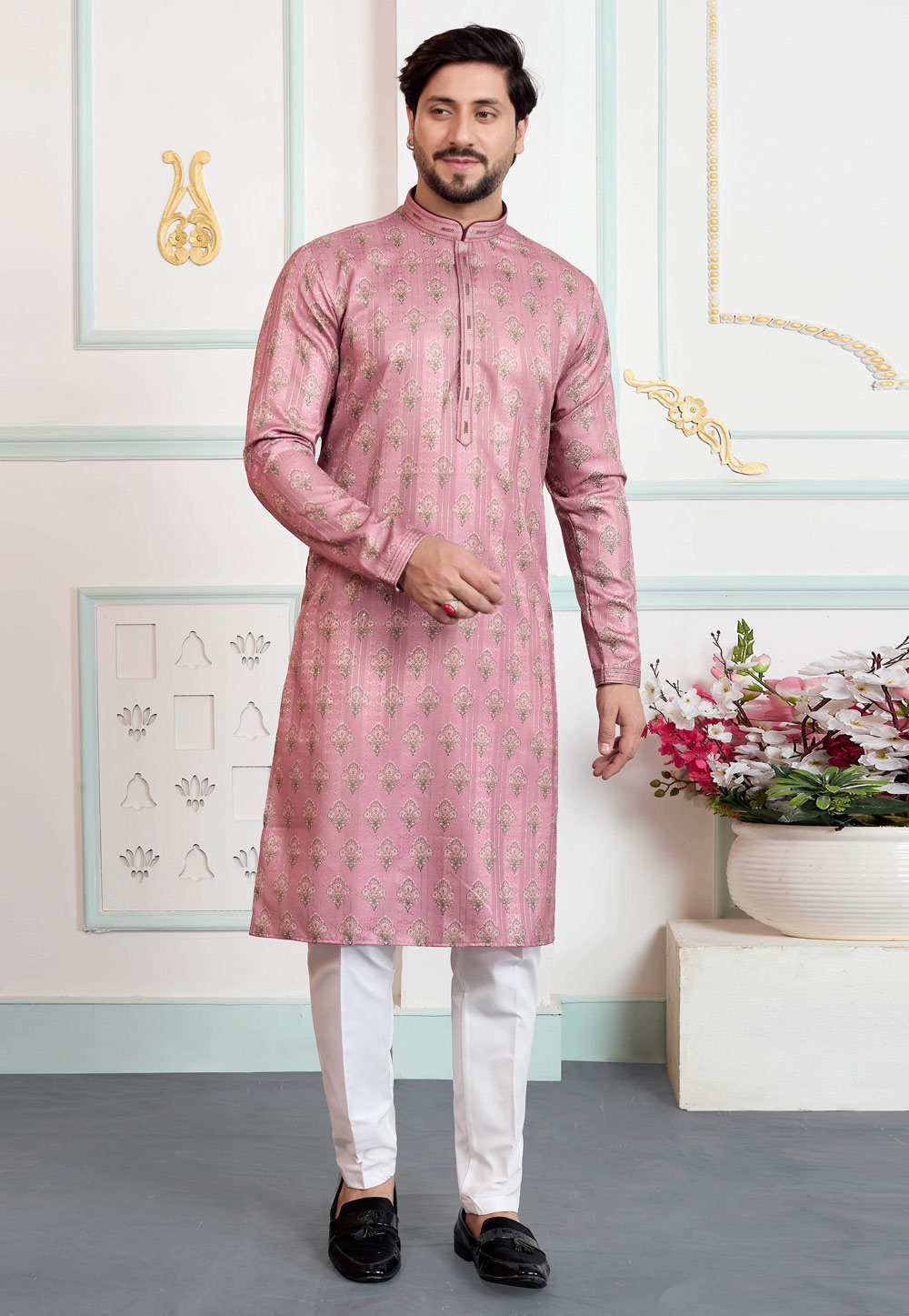 Pink Art Silk Kurta Pajama 323409